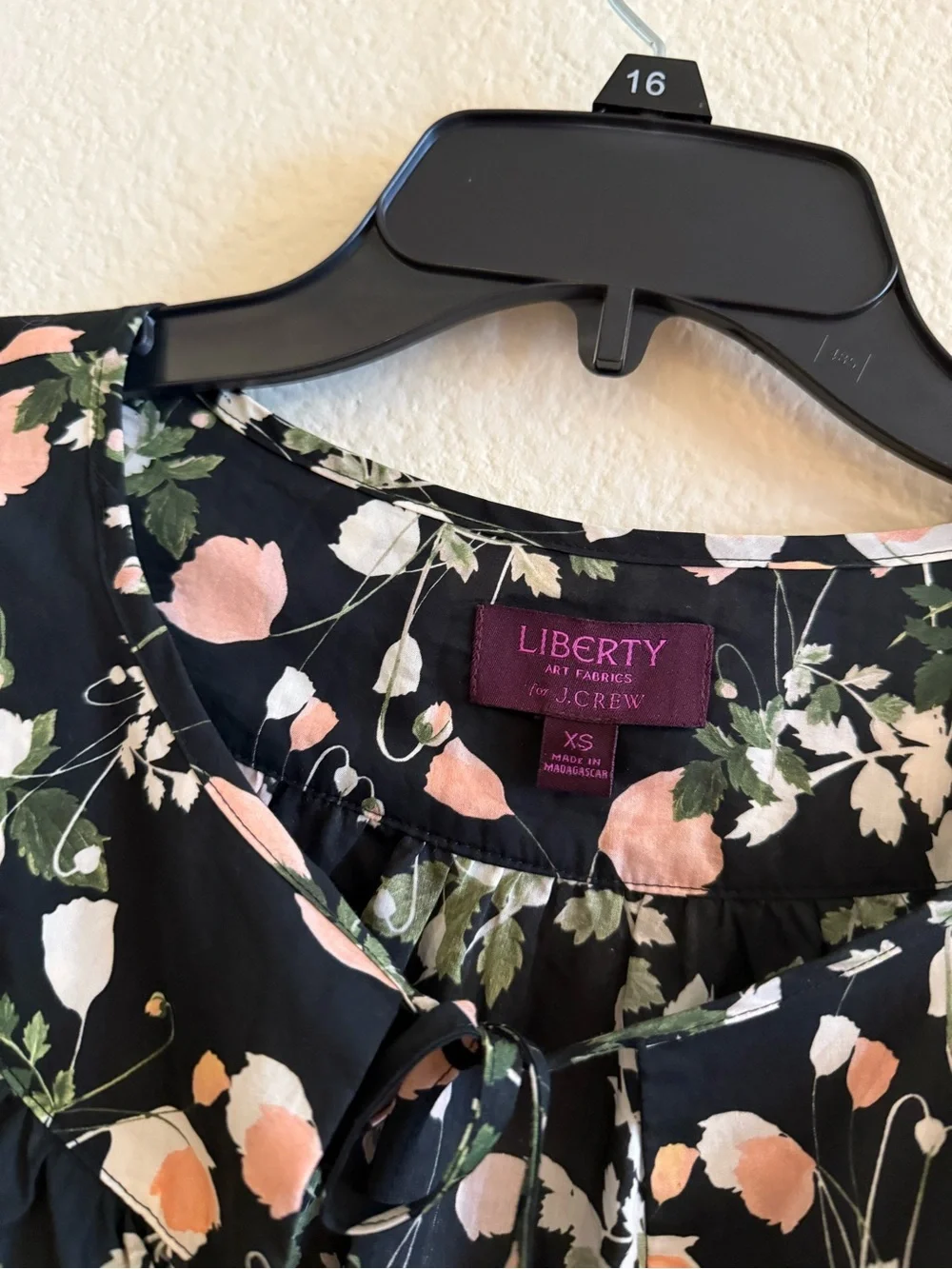 J. Crew Black Poppy Dream Liberty Floral Front Tie Peasant Blouse